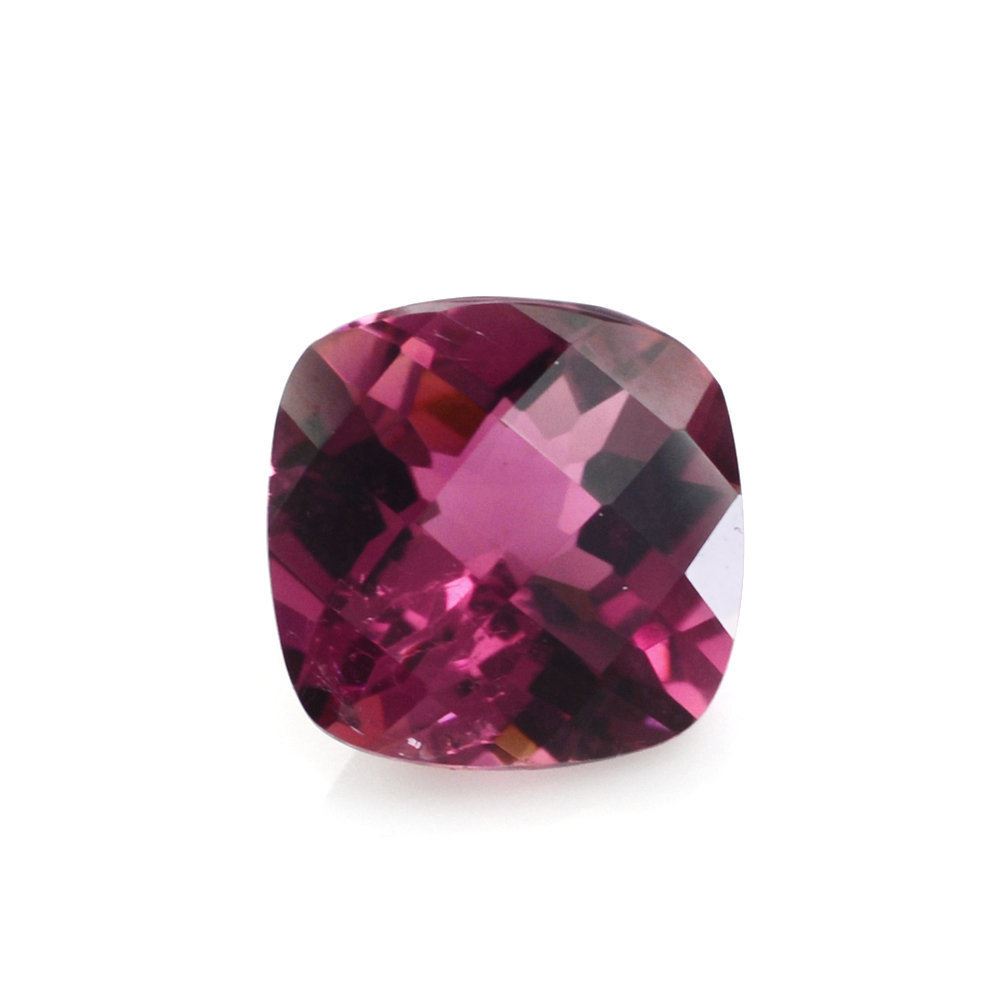 PINK TOURMALINE CHECKER CUT CUSHION (DARK) (SI) 7MM 1.35 Cts.