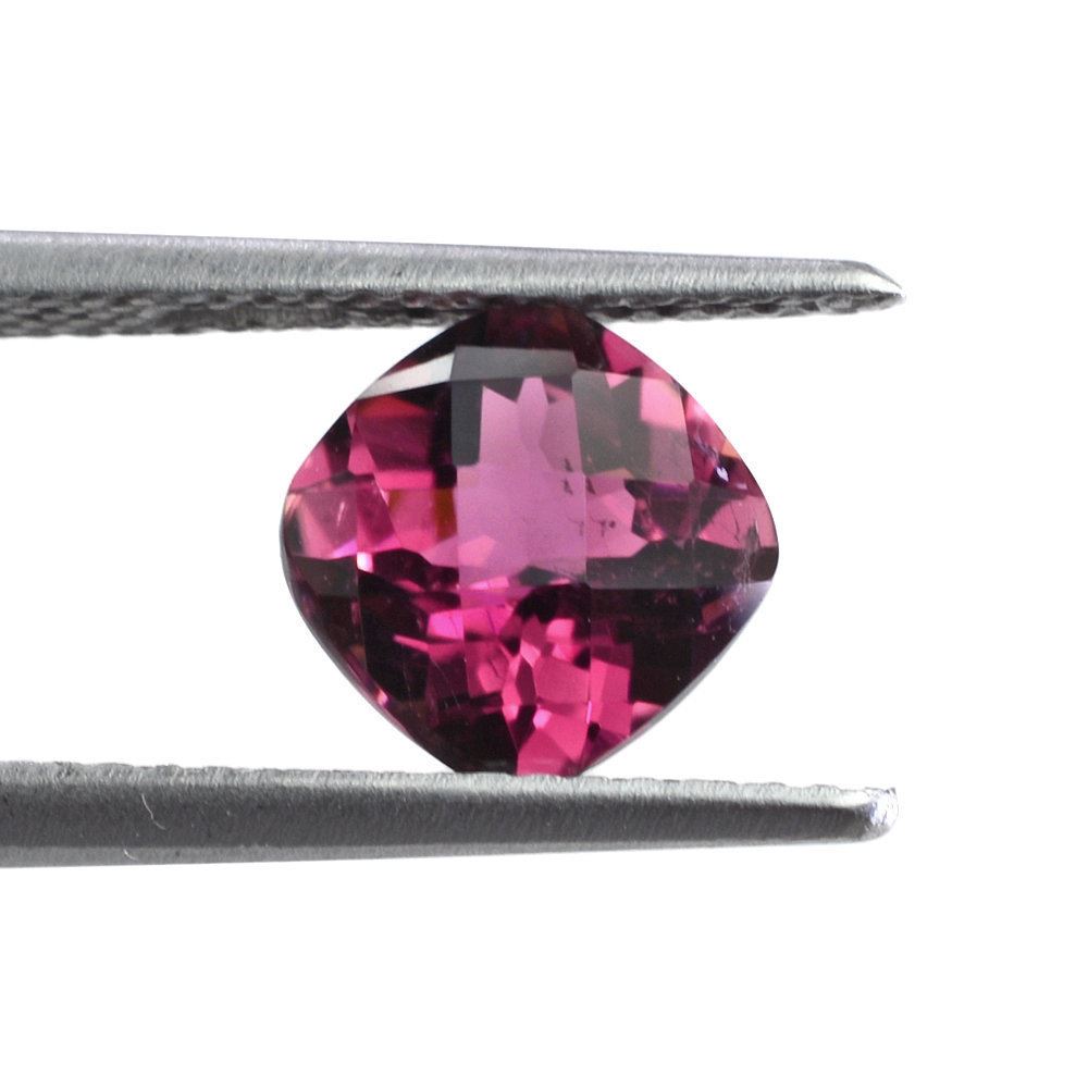 PINK TOURMALINE CHECKER CUT CUSHION (DARK) (SI) 7MM 1.35 Cts.