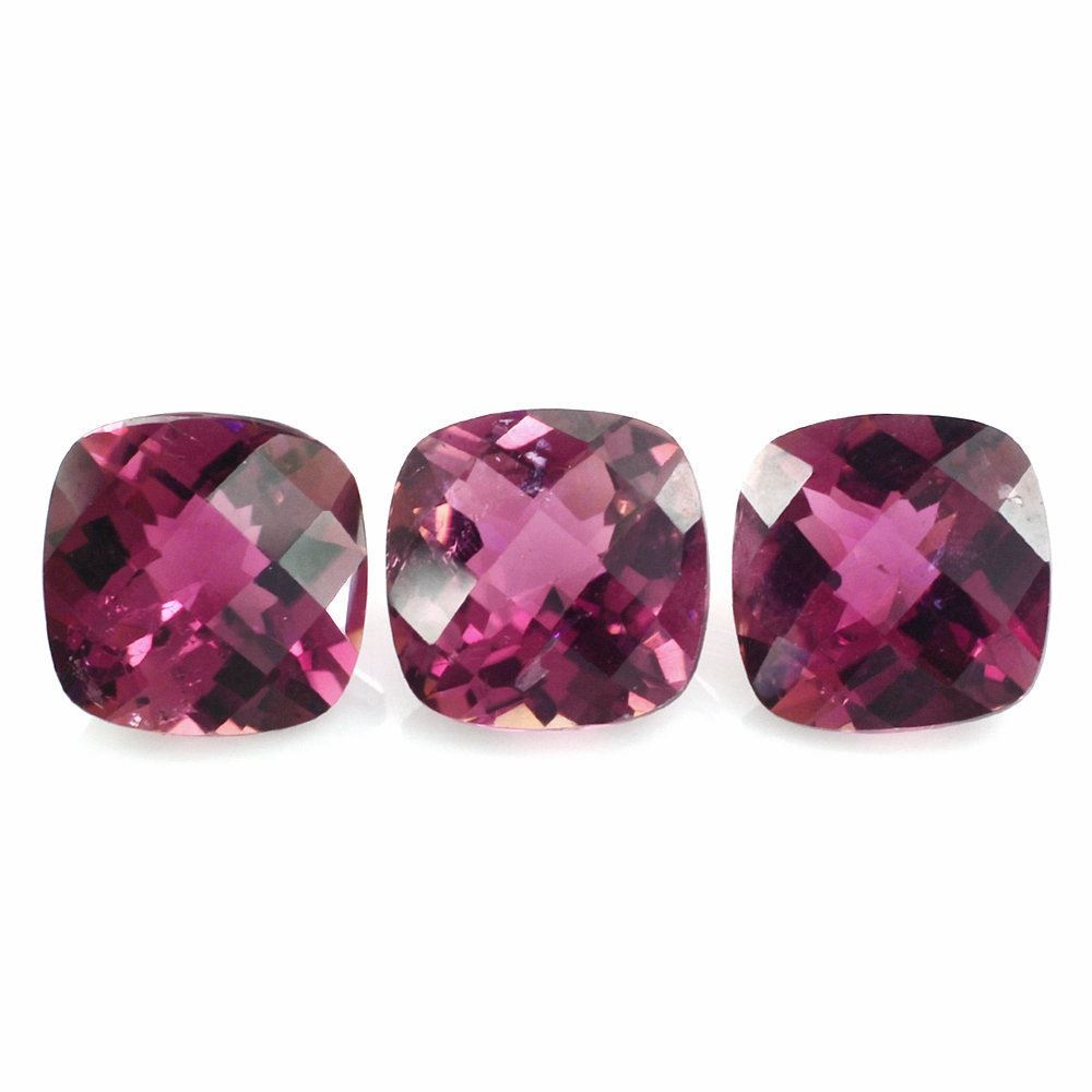 PINK TOURMALINE CHECKER CUT CUSHION (DARK) (SI) 7MM 1.35 Cts.