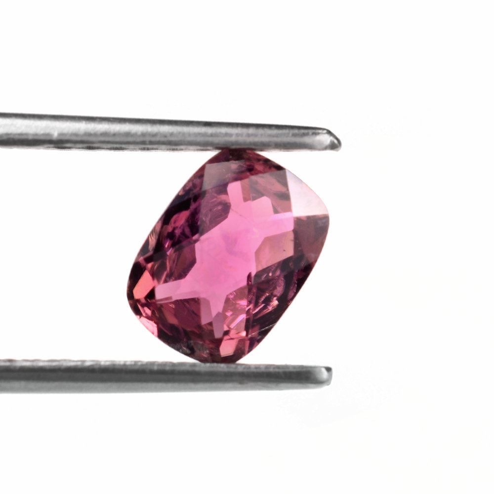 PINK TOURMALINE CHECKER CUT CUSHION (DARK/HI) 8X6MM 1.16 Cts.