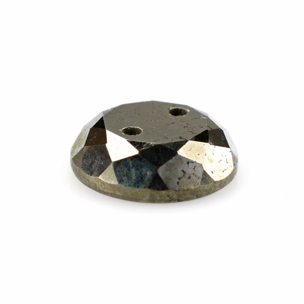 PYRITE TABLE CUT ROUND FLAT BOTTOM WITH (TWO FULL DRILL) 10MM 4.85 Cts.
