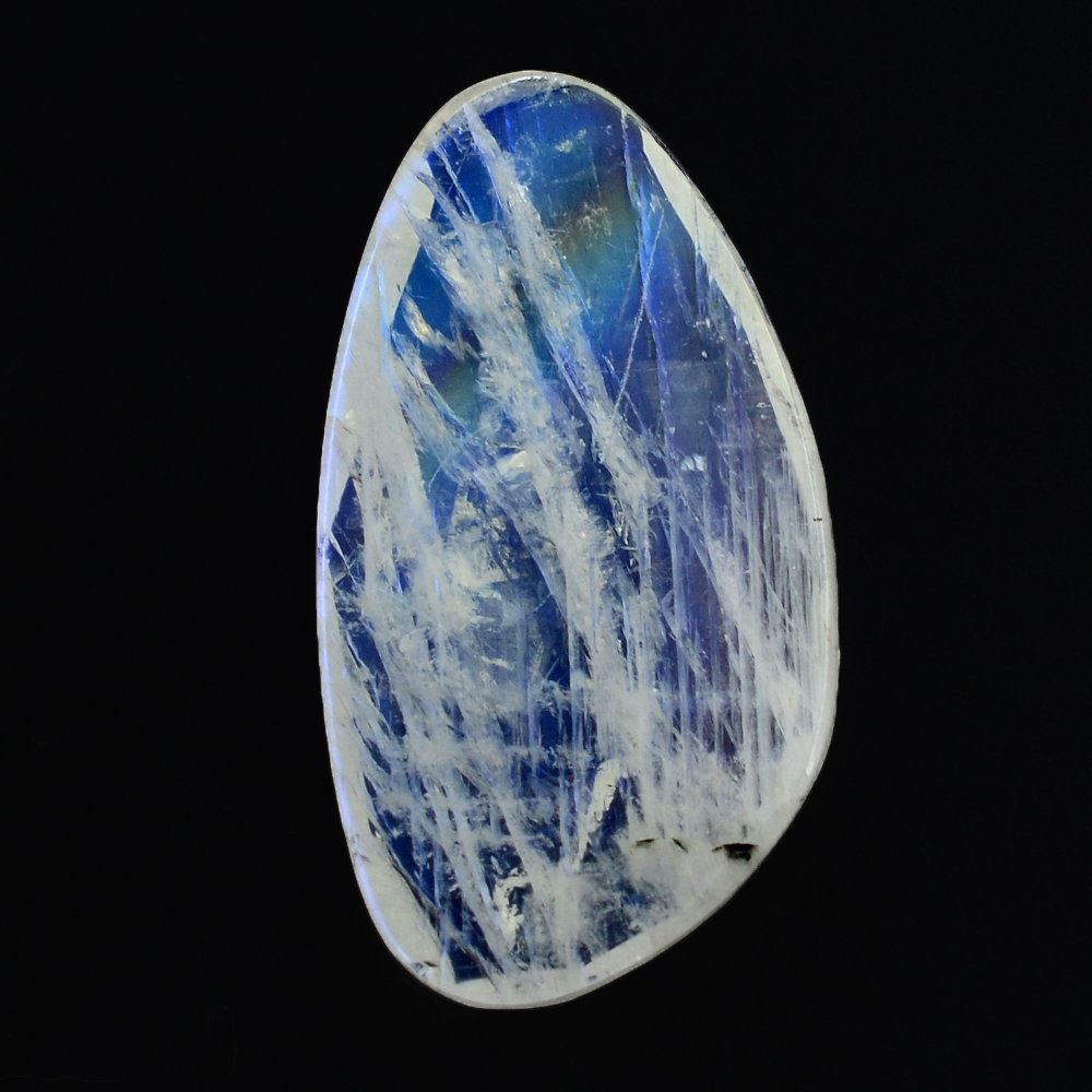 RAINBOW MOONSTONE ROSE CUT IRREGULAR PEARISH CAB 25X14MM 9.98 Cts.