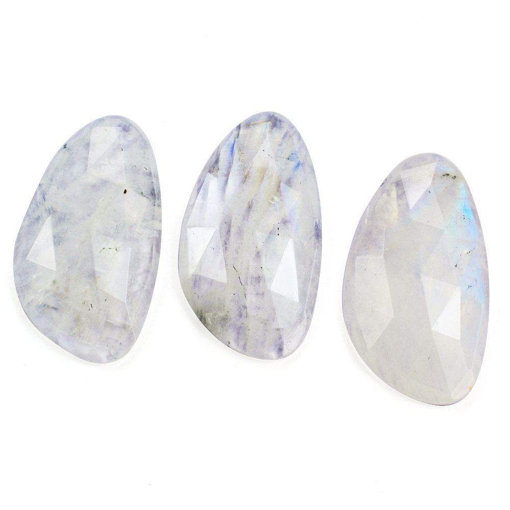 RAINBOW MOONSTONE ROSE CUT IRREGULAR PEARISH CAB 25X14MM 9.98 Cts.