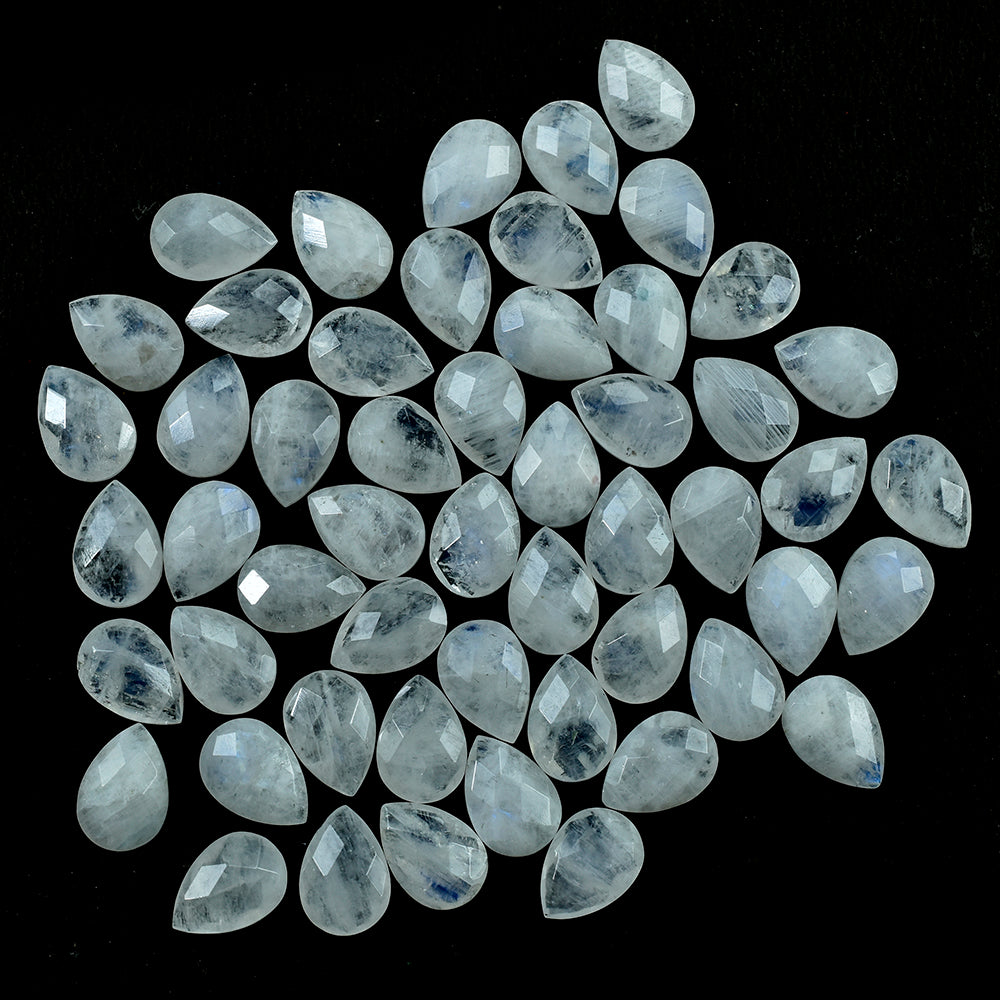 RAINBOW MOONSTONE CHECKER CUT BRIOLETTE PEAR (CLOUDY) 10X7MM 1.62 Cts.