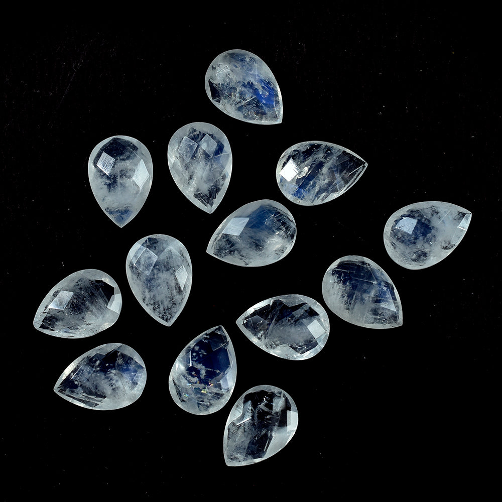 RAINBOW MOONSTONE CHECKER CUT BRIOLETTE PEAR (SEMI CLOUDY) 10X7MM 1.58 Cts.