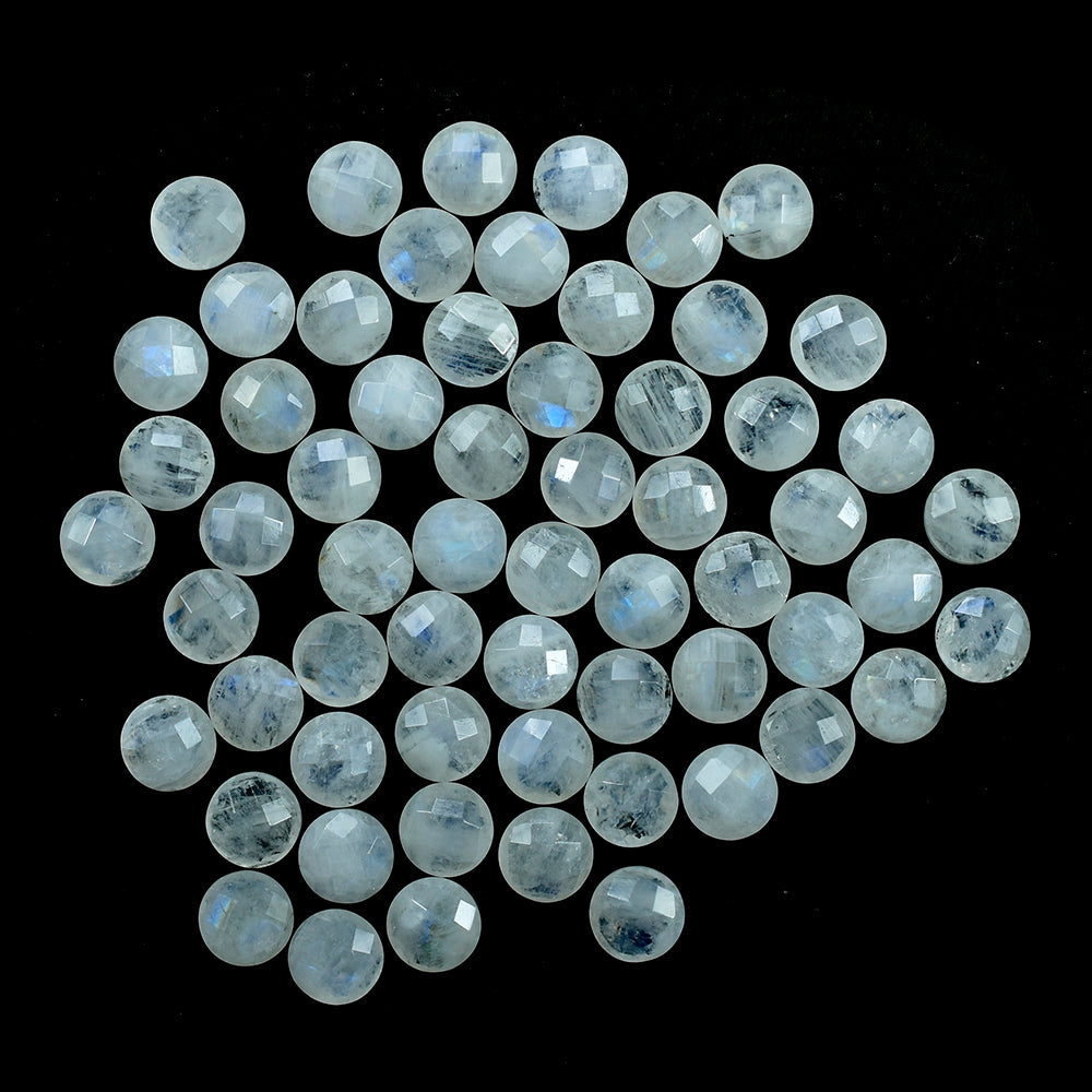 RAINBOW MOONSTONE CHECKER CUT BRIOLETTE ROUND (CLOUDY) 8MM 1.77 Cts.