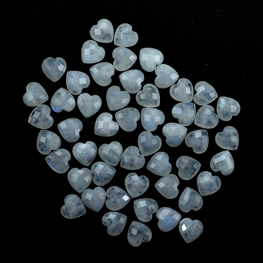 RAINBOW MOONSTONE CHECKER CUT BRIOLETTE HEART (CLOUDY) 10MM 2.83 Cts.