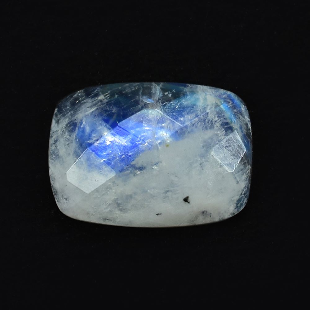 RAINBOW MOONSTONE CHECKER CUT CUSHION CAB (CLOUDY)(SOME BLACK SPOT NICE BLUE SHINE) 14.00X10.00 MM 4.84 Cts.