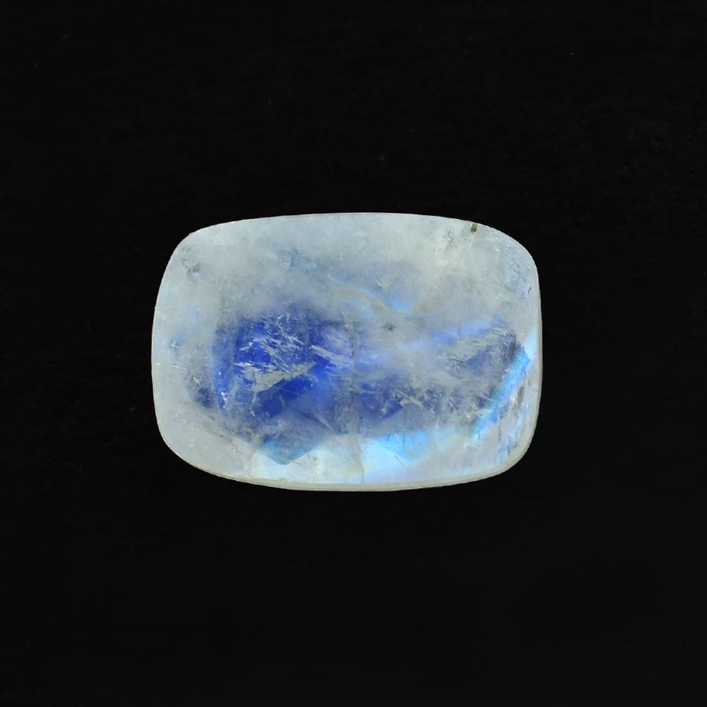 RAINBOW MOONSTONE CHECKER CUT CUSHION CAB (CLOUDY)(SOME BLACK SPOT NICE BLUE SHINE) 14.00X10.00 MM 4.84 Cts.