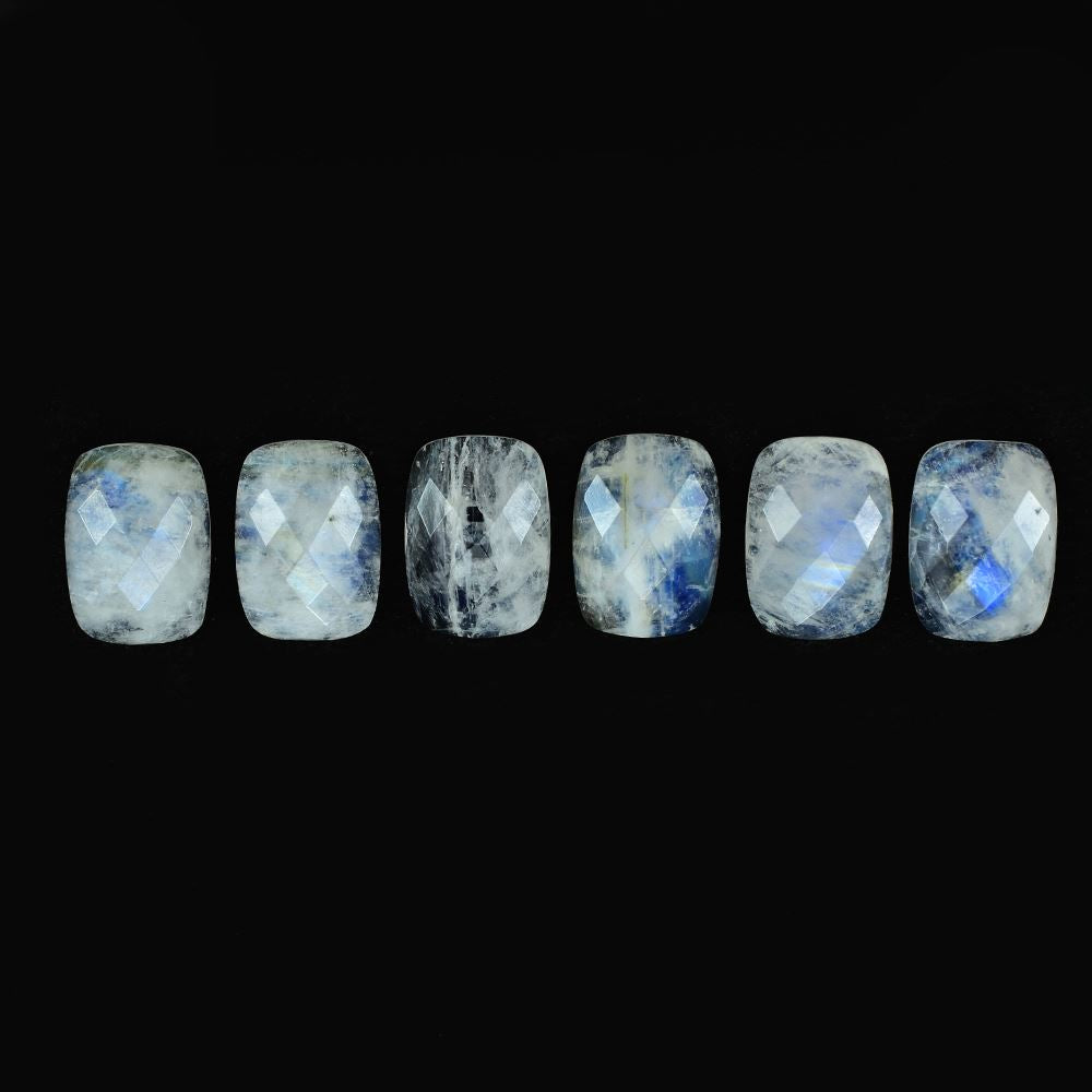 RAINBOW MOONSTONE CHECKER CUT CUSHION CAB (CLOUDY)(SOME BLACK SPOT NICE BLUE SHINE) 14.00X10.00 MM 4.84 Cts.