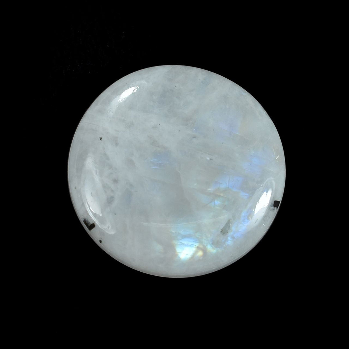 RAINBOW MOONSTONE PLAIN ROUND CAB (CLOUDY)(VERY LOW POWER SOME BLACK SPOT) 20.00X20.00 MM 14.40 Cts.