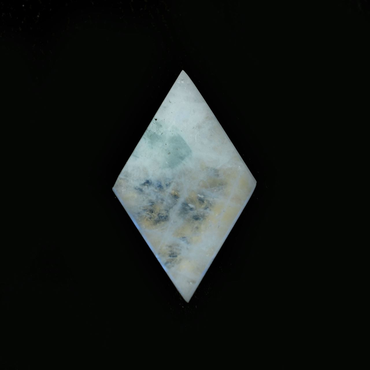 RAINBOW MOONSTONE TABLE TOP FACETED KITE SHAPE CAB (VERY CLOUDY)(SOME BLACK SPOT) 16.00X10.00 MM 3.51 Cts.