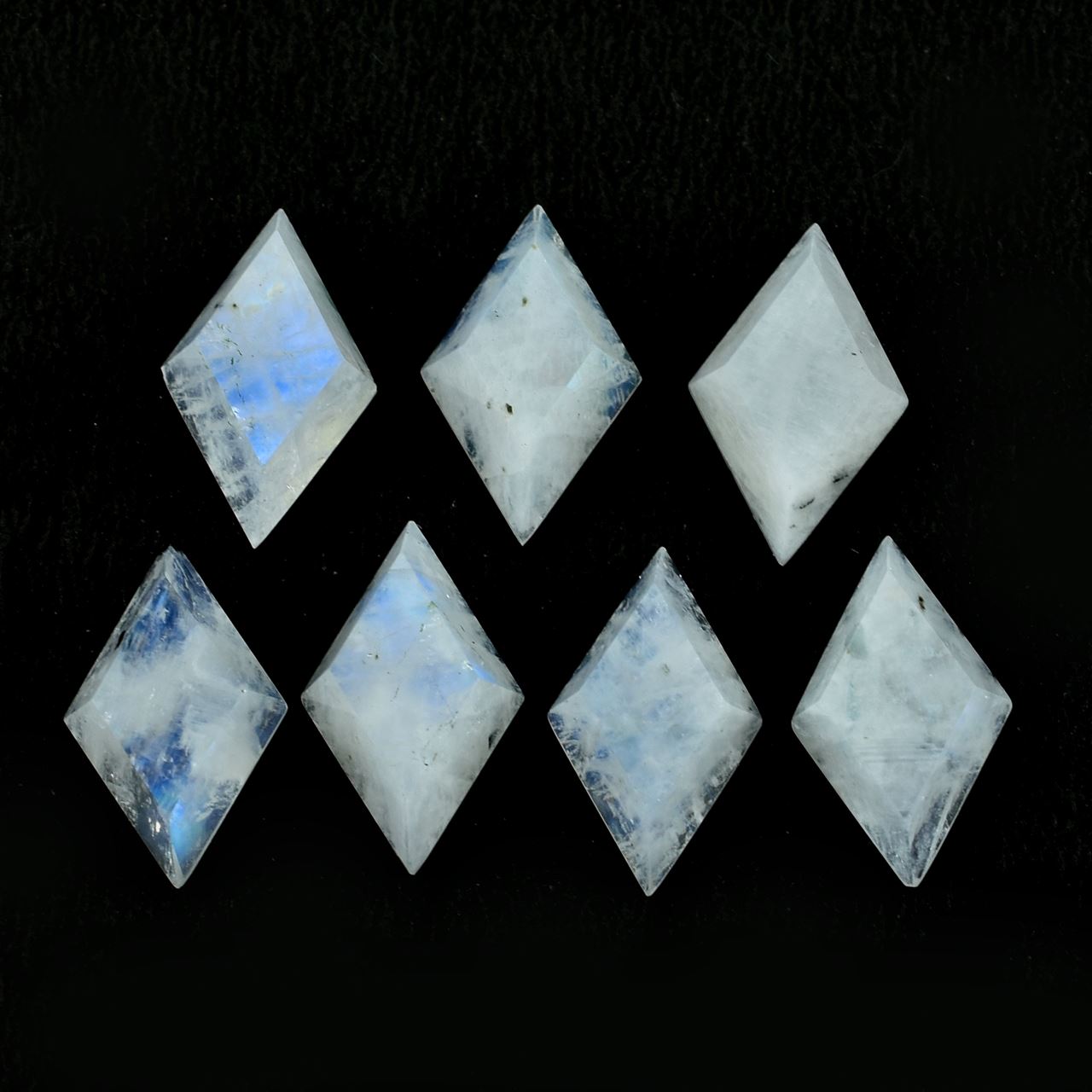 RAINBOW MOONSTONE TABLE TOP FACETED KITE SHAPE CAB (VERY CLOUDY)(SOME BLACK SPOT) 16.00X10.00 MM 3.51 Cts.