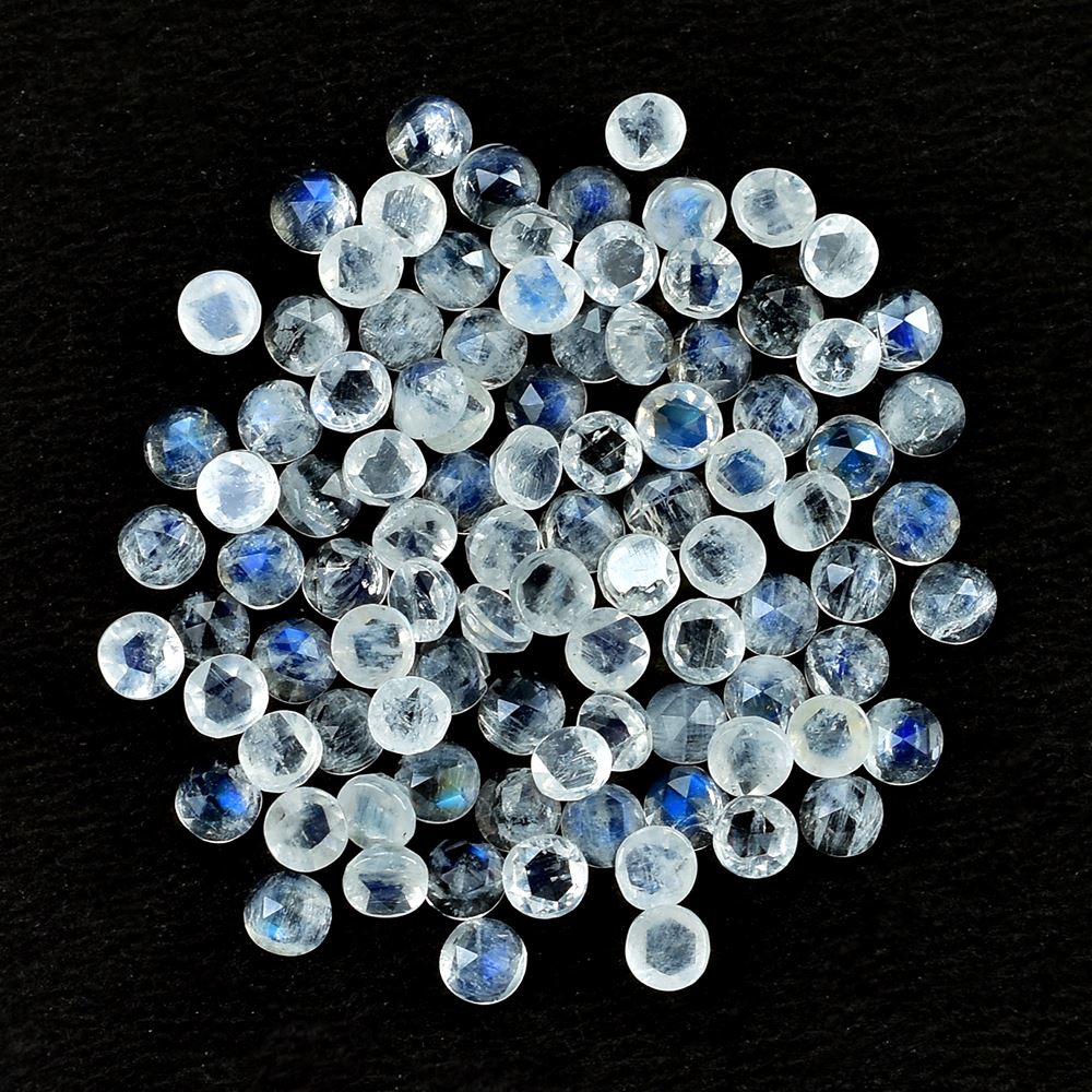 RAINBOW MOONSTONE ROSE CUT ROUND CAB (SEMI CLOUDY)(NICE BLUE SHINE) 3.00X3.00 MM 0.10 Cts.