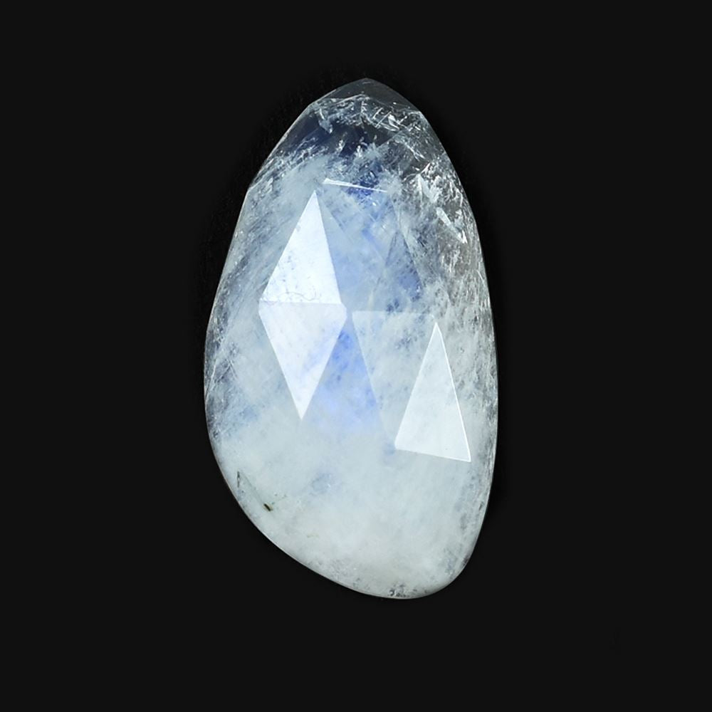 RAINBOW MOONSTONE ROSE CUT PEARISH CAB (CLOUDY)(NICE BLUE SHINE SOME BLACK SPOT) 18.00X10.00 MM 6.44 Cts.