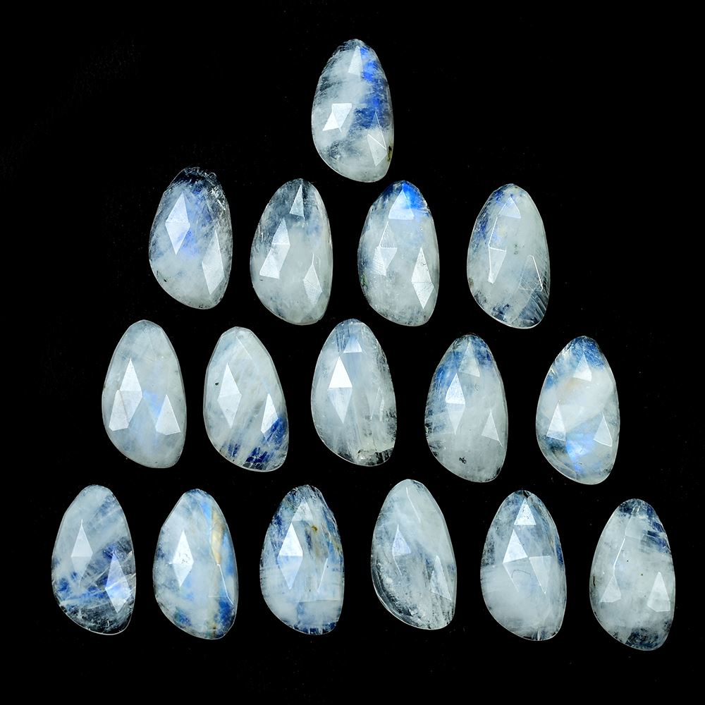 RAINBOW MOONSTONE ROSE CUT PEARISH CAB (CLOUDY)(NICE BLUE SHINE SOME BLACK SPOT) 18.00X10.00 MM 6.44 Cts.