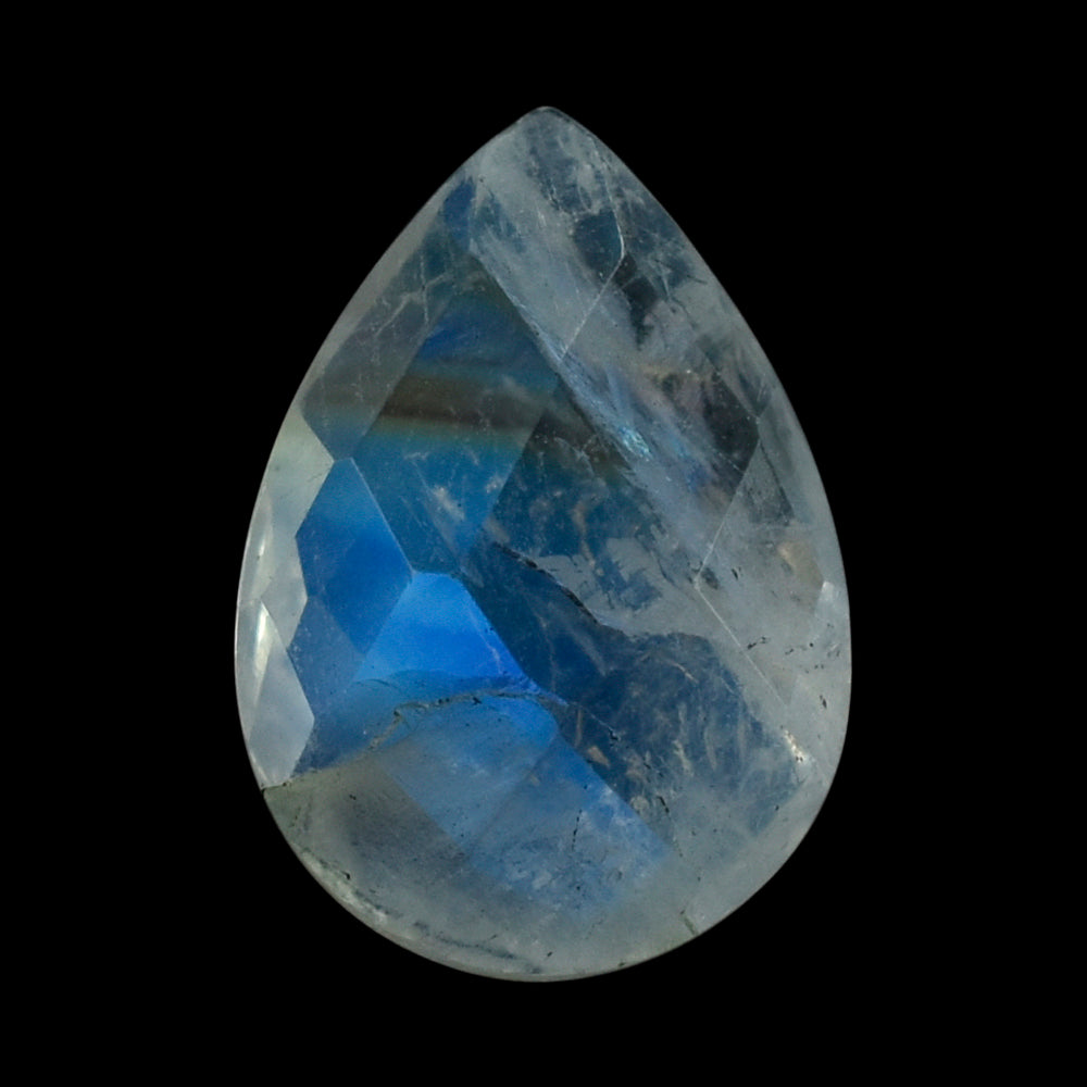 RAINBOW MOONSTONE (SEMI-CLOUDY) CHECKER CUT BRIOLETTE PEAR 10.00X7.00 MM 1.55 Cts.