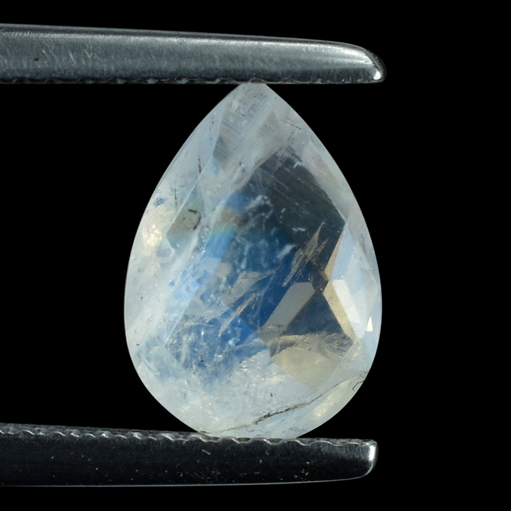 RAINBOW MOONSTONE (SEMI-CLOUDY) CHECKER CUT BRIOLETTE PEAR 10.00X7.00 MM 1.55 Cts.