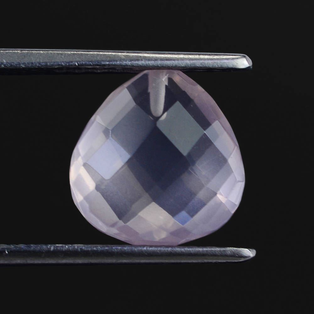 ROSE QUARTZ CHECKER CUT BRIOLETTE PEAR (HALF DRILL) 10MM 3.39 Cts.