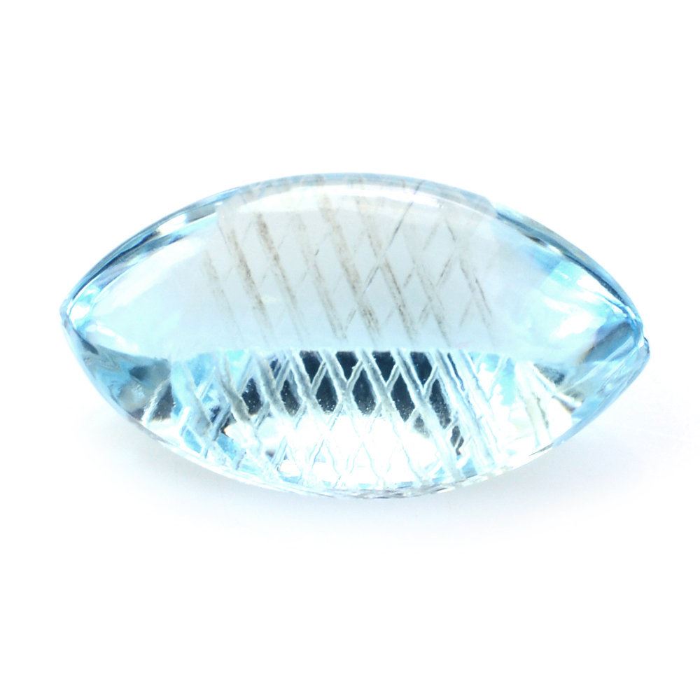 SKY BLUE TOPAZ BUFFTOP CARVED NET BACK MARQUISE (DES#104) 18X10MM 8.33 Cts.