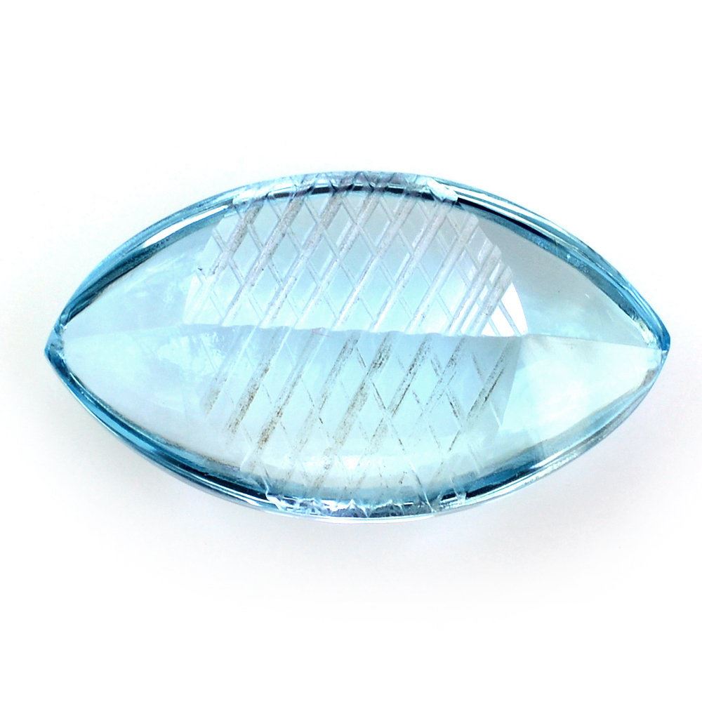 SKY BLUE TOPAZ BUFFTOP CARVED NET BACK MARQUISE (DES#104) 18X10MM 8.33 Cts.