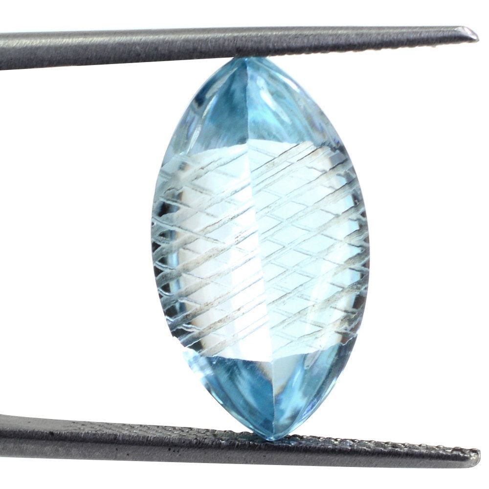 SKY BLUE TOPAZ BUFFTOP CARVED NET BACK MARQUISE (DES#104) 18X10MM 8.33 Cts.