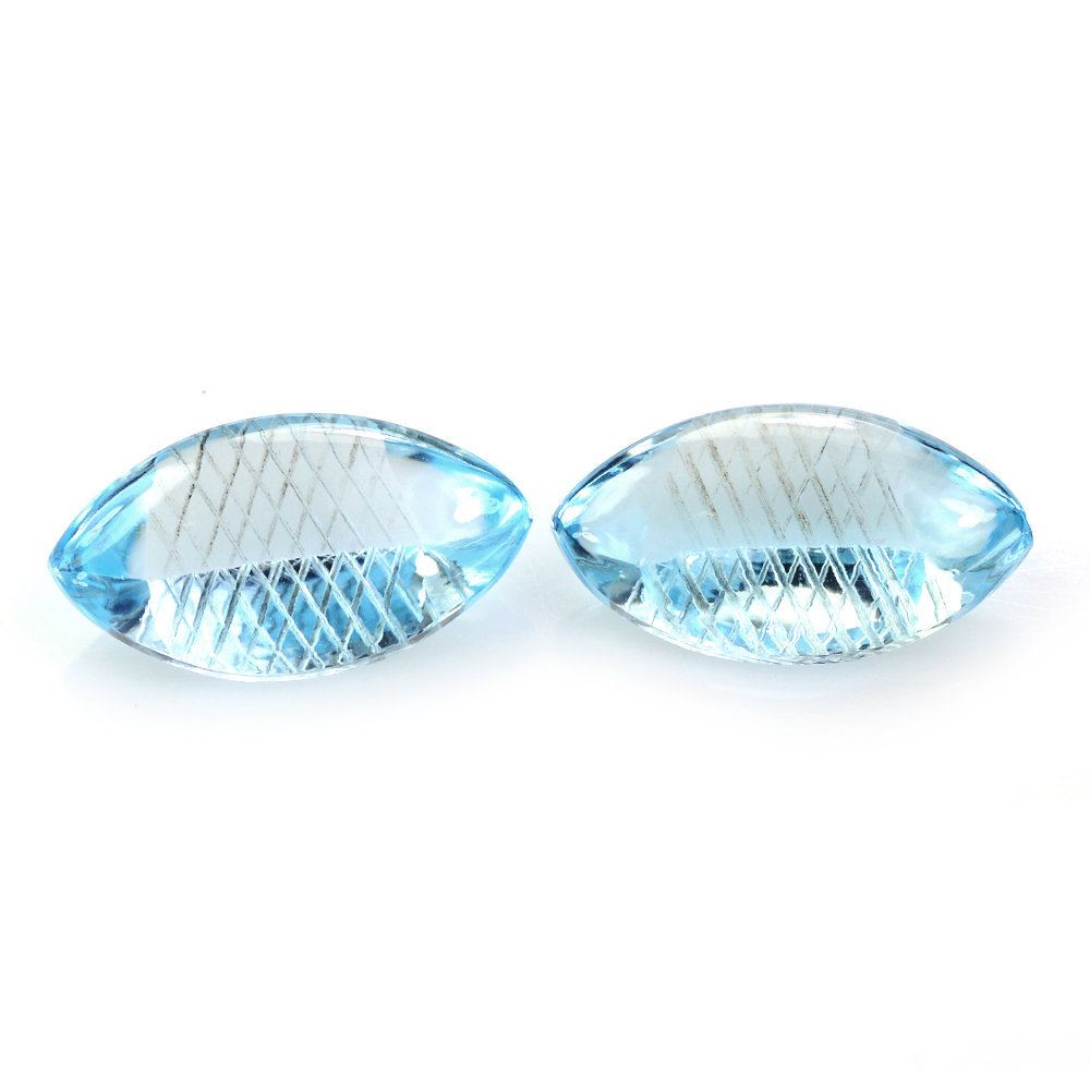 SKY BLUE TOPAZ BUFFTOP CARVED NET BACK MARQUISE (DES#104) 18X10MM 8.33 Cts.