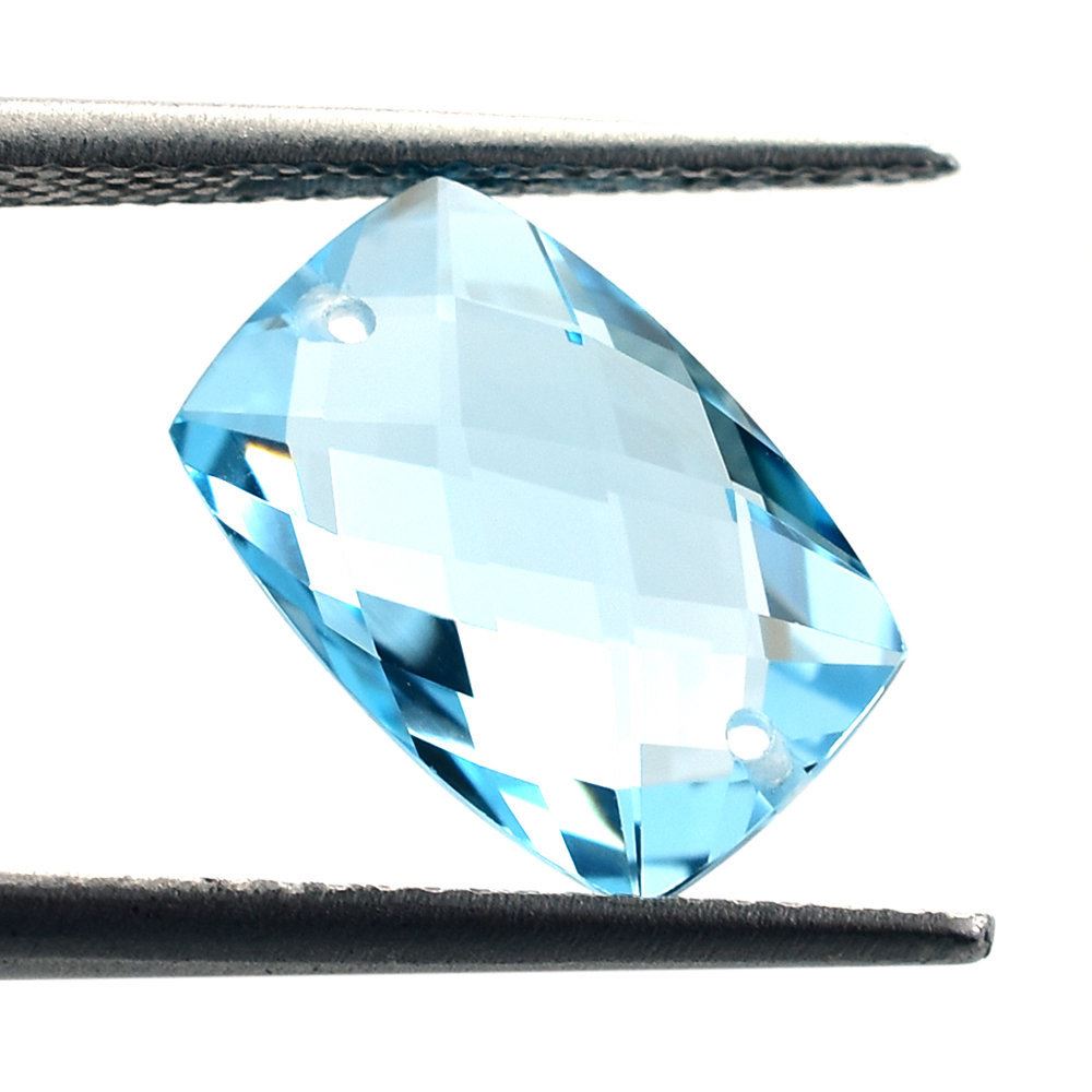 SKY BLUE TOPAZ CHECKER CUT BRIOLETTE CUSHION (TOP) (FULL DRILL 1.00MM) 12X8MM 4.10 Cts.