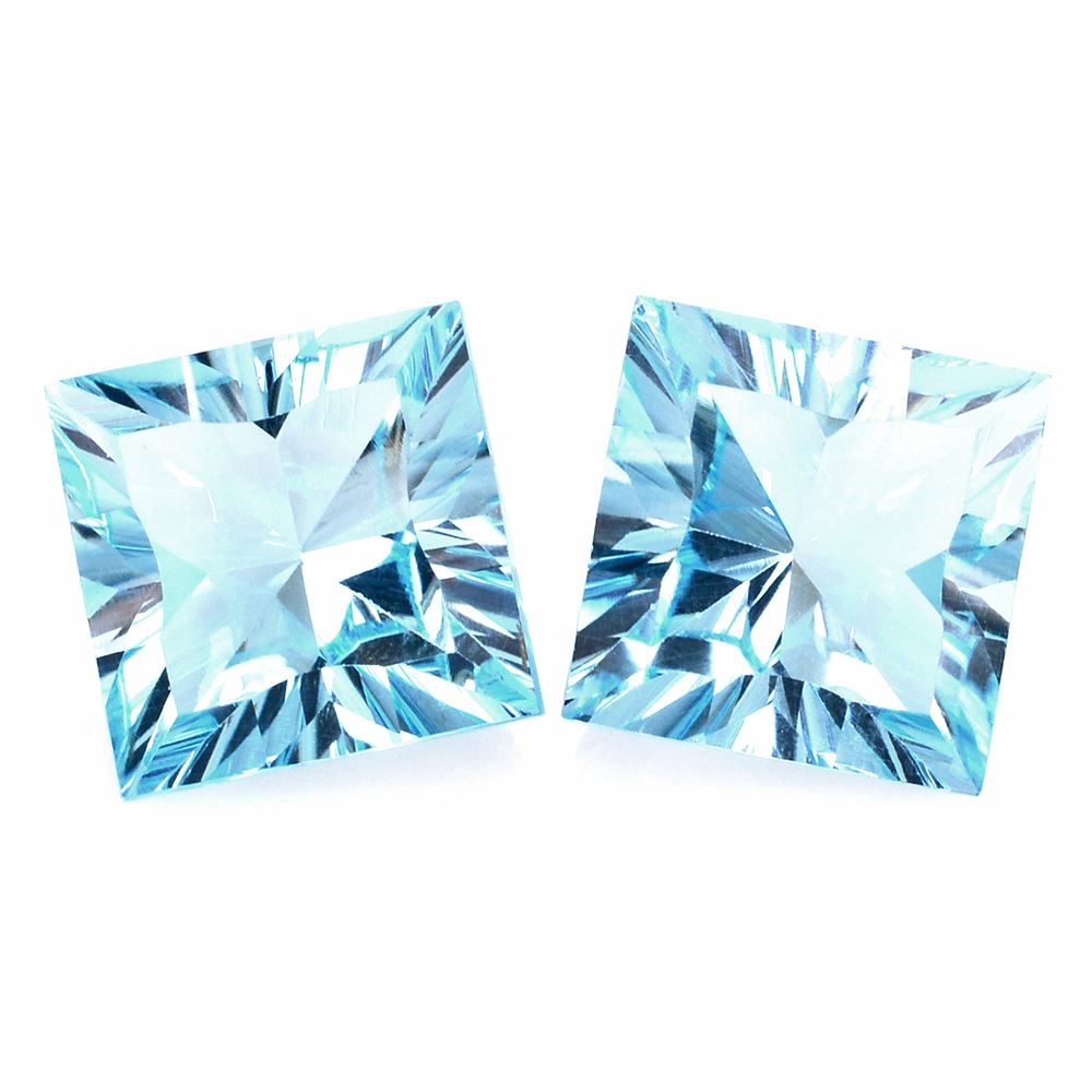 SKY BLUE TOPAZ CONCAVE FLOWER CUT BACK SQUARE (DES#49) 12MM 9.40 Cts.