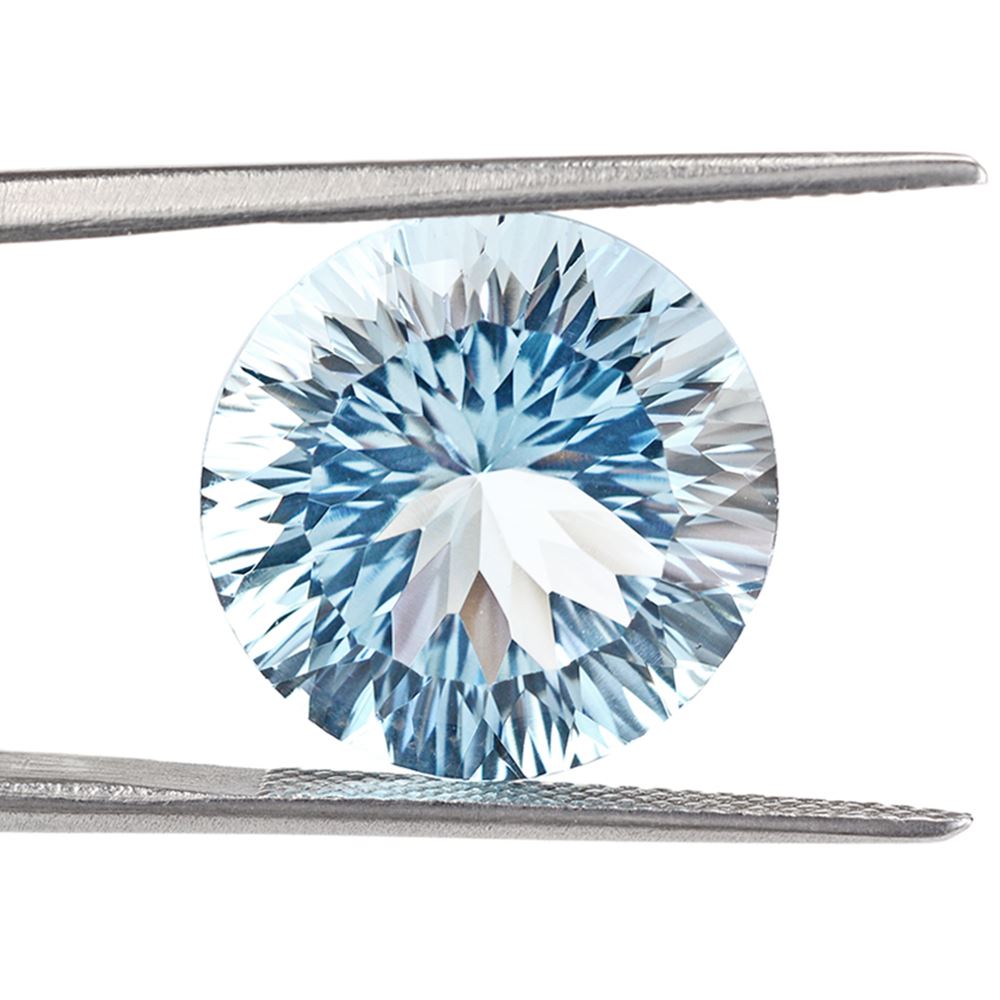 SKY BLUE TOPAZ CONCAVE CUT ROUND (DES#46) 15MM 14.50 Cts.