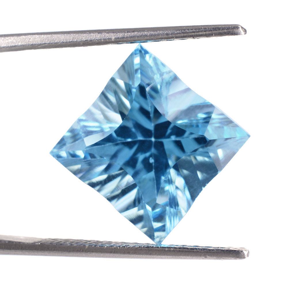 SKY BLUE TOPAZ CONCAVE NINETY CUT SQUARE (DES#52) 12MM 10.20 Cts.