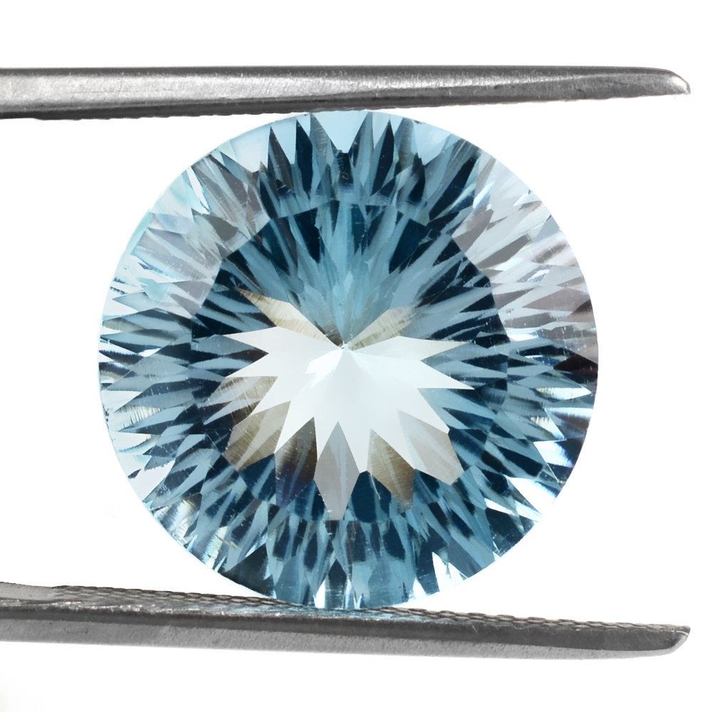 SKY BLUE TOPAZ CONCAVE CUT ROUND (DES#45) 14MM 10.18 Cts.