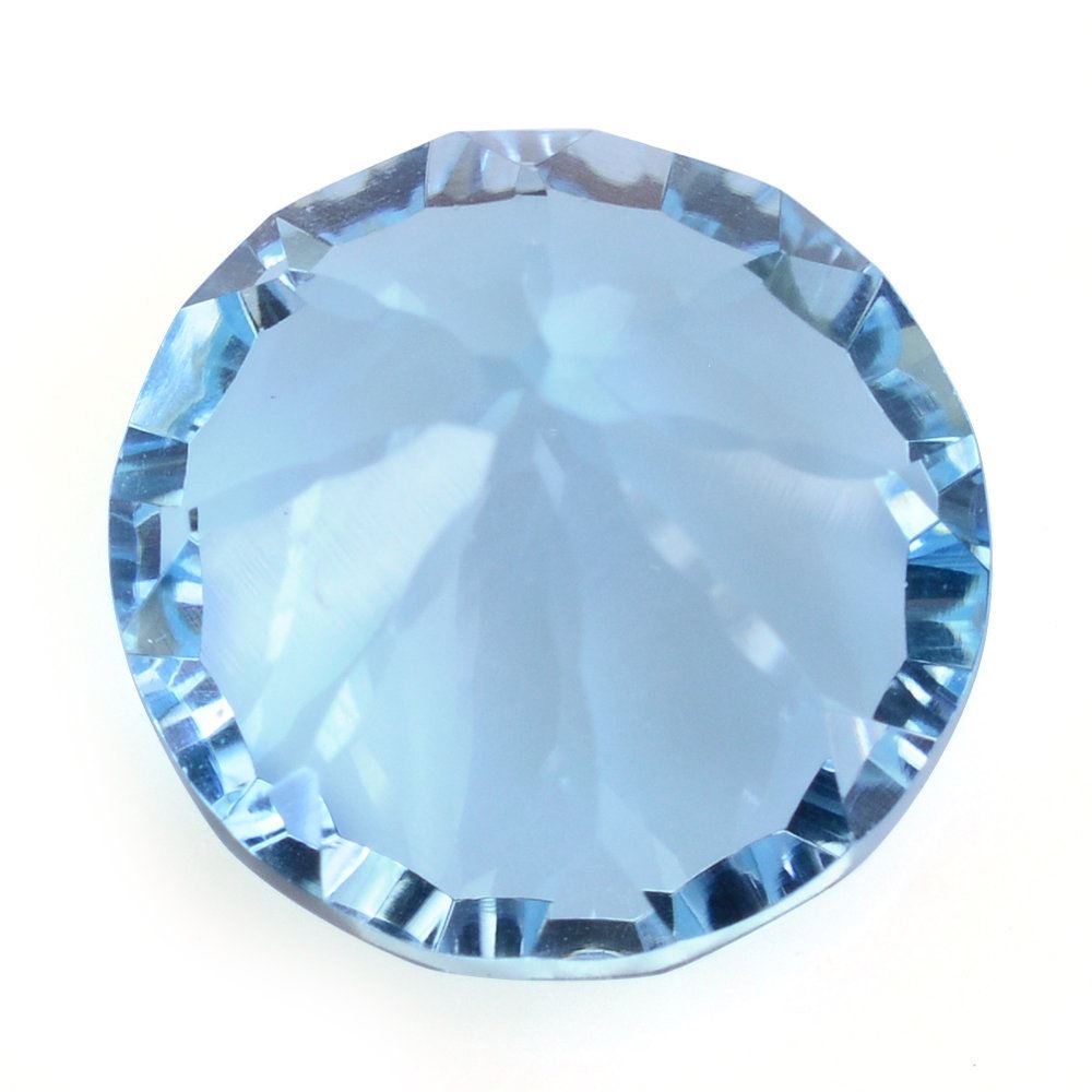 SKY BLUE TOPAZ CONCAVE SPLENDOR CUT ROUND (DES#75) 12MM 7.95 Cts.