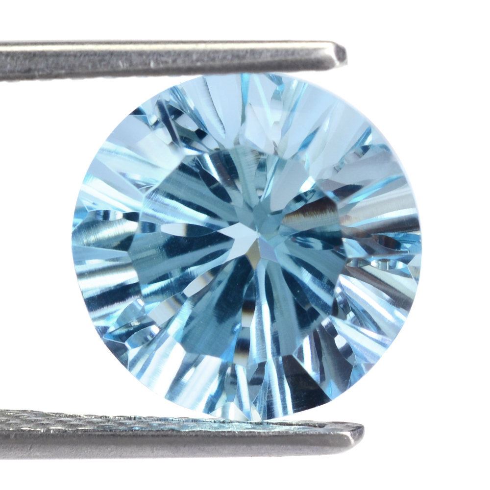 SKY BLUE TOPAZ CONCAVE SPLENDOR CUT ROUND (DES#75) 12MM 7.95 Cts.