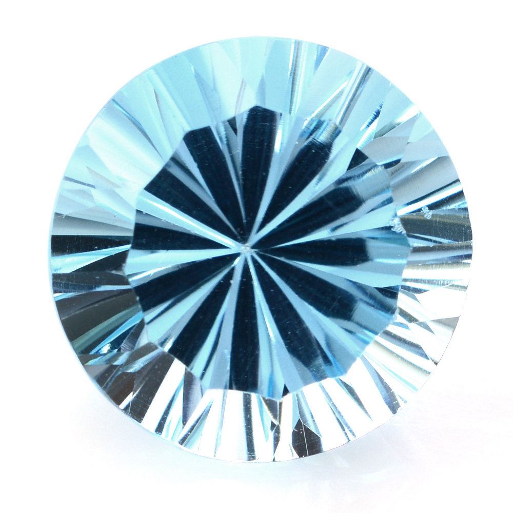 SKY BLUE TOPAZ CONCAVE STRAIGHT FACETED ROUND (DES#77) 14MM 11.51 Cts.