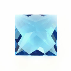 SWISS BLUE TOPAZ CHECKER ON TOP PRINCESS CUT BACK SQUARE 8MM 3 Cts.