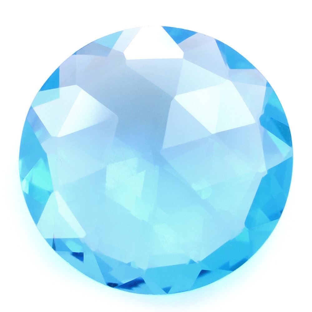 SWISS BLUE TOPAZ ROSE CUT BRIOLETTE ROUND 14MM 7.26 Cts.