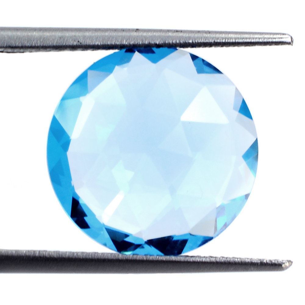 SWISS BLUE TOPAZ ROSE CUT BRIOLETTE ROUND 14MM 7.26 Cts.