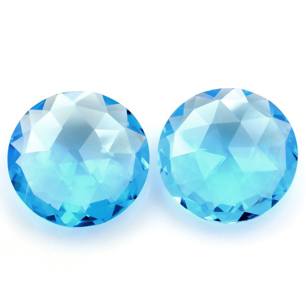 SWISS BLUE TOPAZ ROSE CUT BRIOLETTE ROUND 14MM 7.26 Cts.