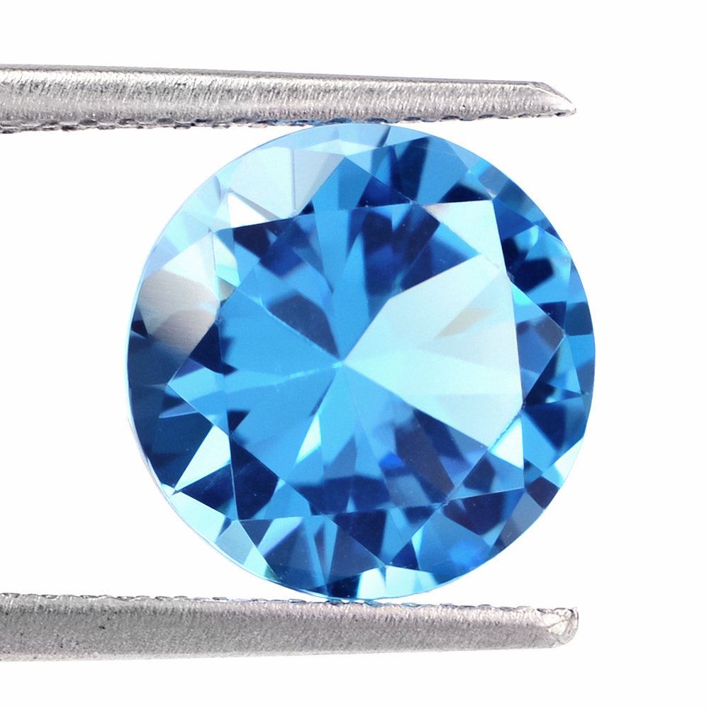 SWISS BLUE TOPAZ DIAMOND CUT ROUND 10MM 3.88 Cts.