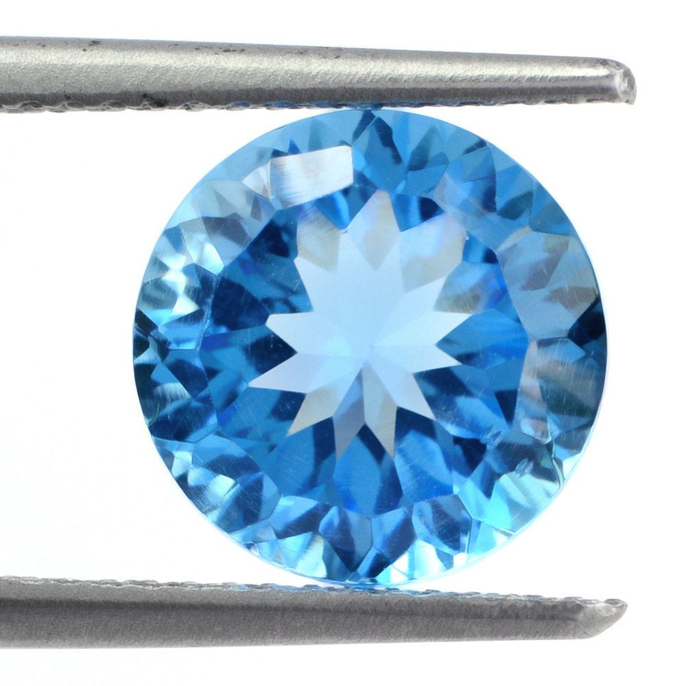 SWISS BLUE TOPAZ CONCAVE CUT ROUND (DES#45) 9MM 3.50 Cts.