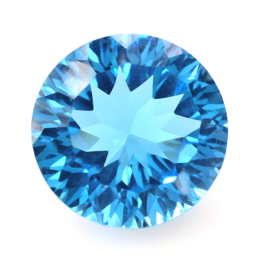 SWISS BLUE TOPAZ CONCAVE CUT ROUND (DES#45) 10MM 4.50 Cts.