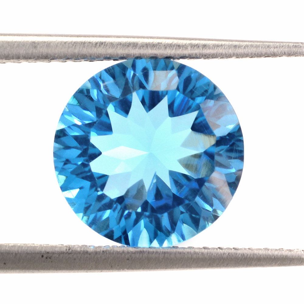 SWISS BLUE TOPAZ CONCAVE CUT ROUND (DES#45) 10MM 4.50 Cts.