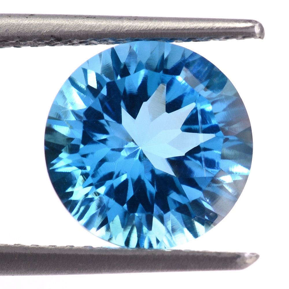 SWISS BLUE TOPAZ CONCAVE CUT ROUND (DES#45) 9MM 3.20 Cts.
