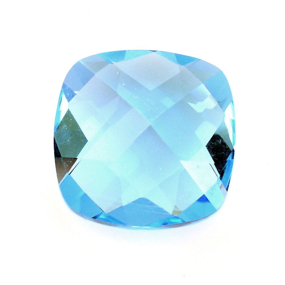 SWISS BLUE TOPAZ CHECKER CUT CUSHION 10MM 5.13 Cts.