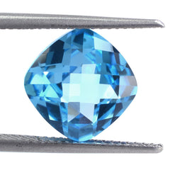 SWISS BLUE TOPAZ CHECKER CUT CUSHION 10MM 5.13 Cts.