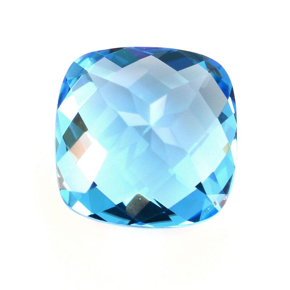 SWISS BLUE TOPAZ CHECKER CUT CUSHION 11MM 6.68 Cts.