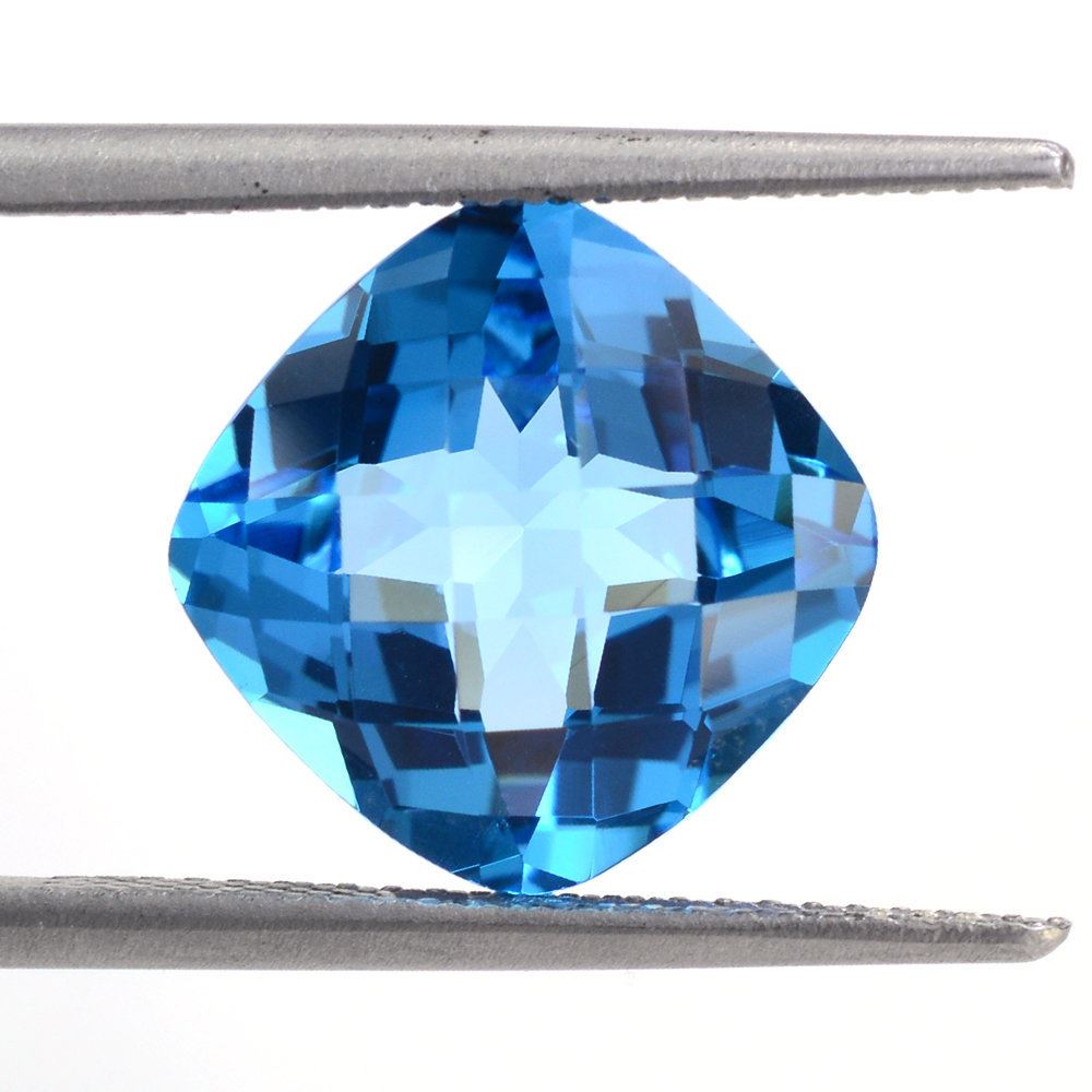 SWISS BLUE TOPAZ CHECKER CUT CUSHION 11MM 6.68 Cts.