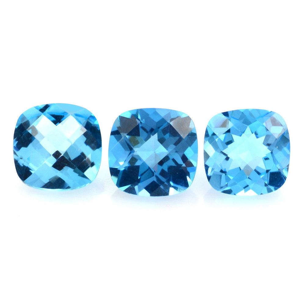 SWISS BLUE TOPAZ CHECKER CUT CUSHION 8MM 2.51 Cts.