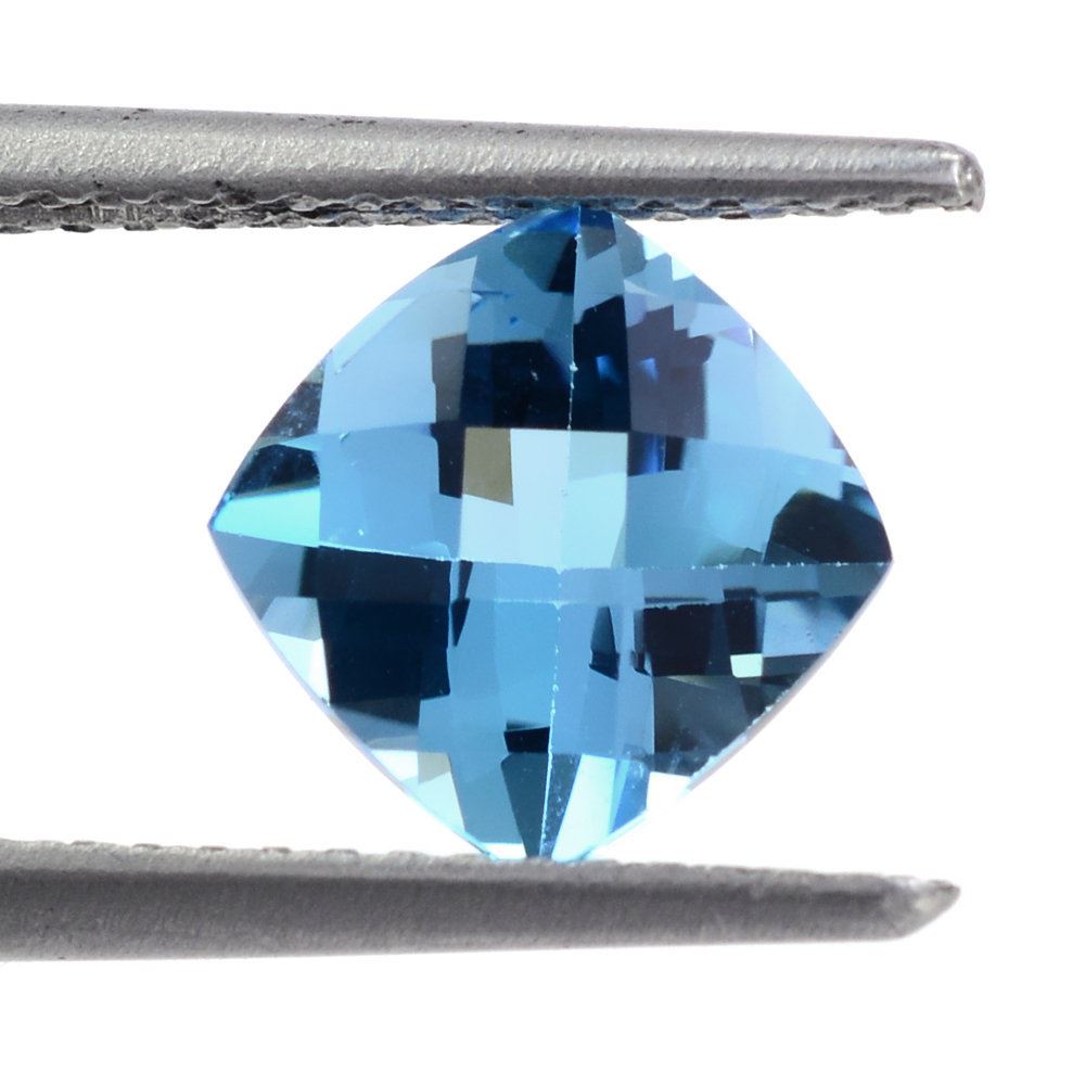 SWISS BLUE TOPAZ CHECKER CUT CUSHION 7MM 1.74 Cts.